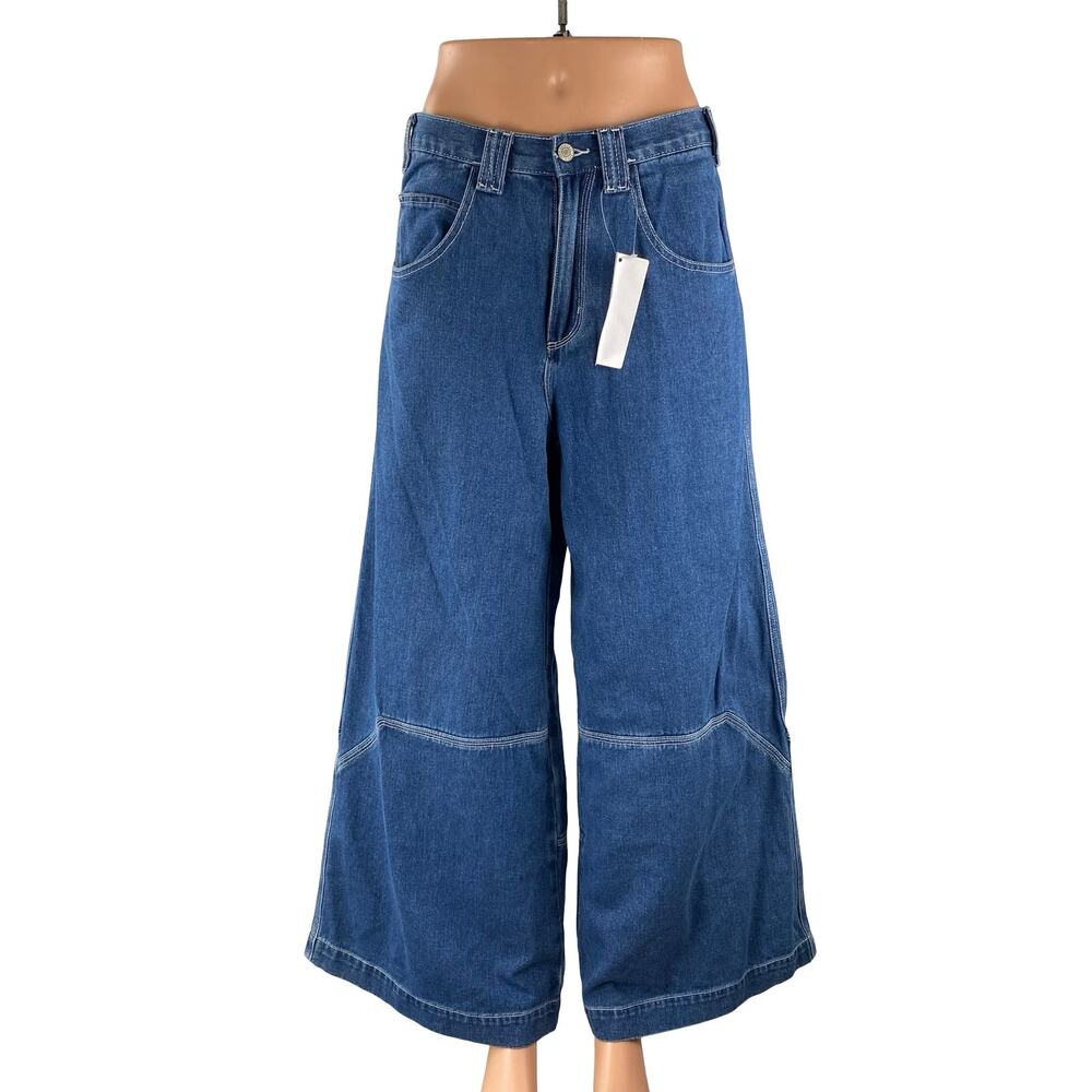 NEW Brandy Melville J.Galt Blue High Rise Wide Leg Palazzo Denim Jeans Size S
